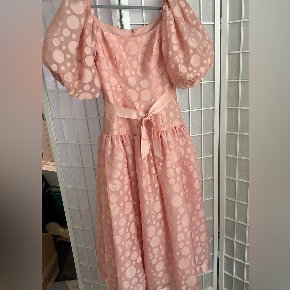 Vintage Victor Costa Pink Polka Dot Dress with Puff Sleeves